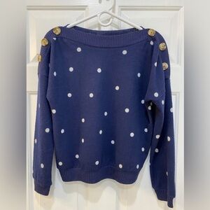 Mine Retro Dot Sweater W/ Shoulder Button Accent Long Sleeve Women's Size S